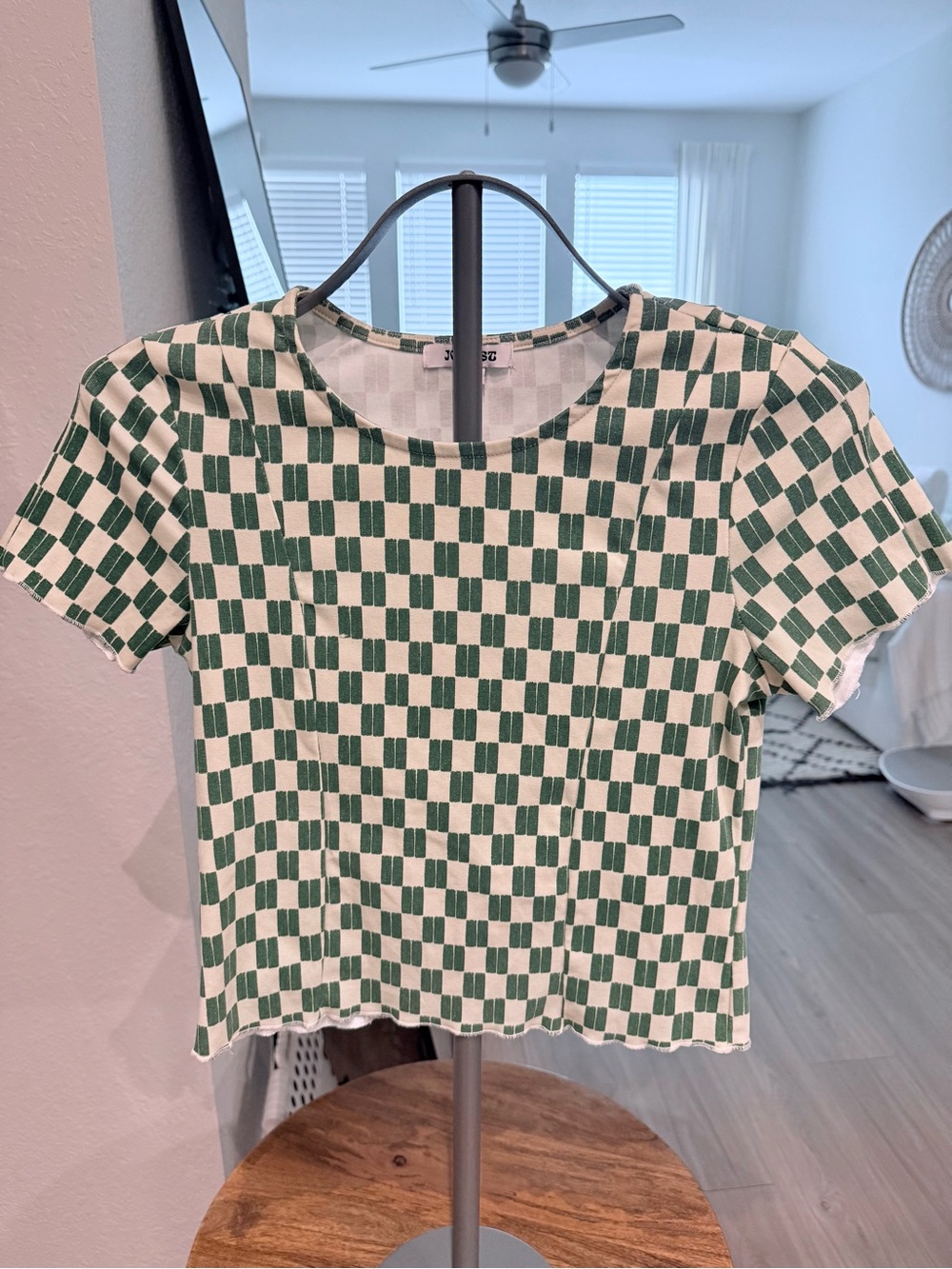 Jo West Green & White Checker Crop Tee - Casual Short Sleeve